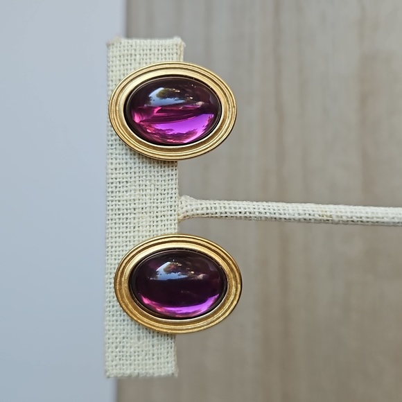 Monet Jewelry - Vintage Monet Purple and Gold Clip Earrings